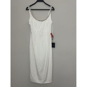 🆕 Ieena for Mac Duggal White Midi Dress with Silver Accents 🆕